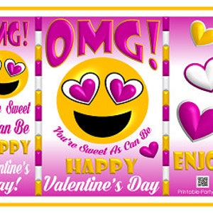 Imprimible Emoji Corazón Saludos del Día de San Valentín Bolsas de Regalo Violeta Amarillo / Envoltorios de Bolsas de Patatas Fritas