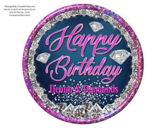 8 Inch Circle Printable PDF Instant Download Charger Plate Insert Center Piece | Denim and Diamonds Fushia Pink Bling Centerpiece Il_570xn
