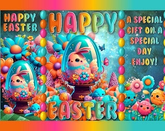 Printable Happy Easter Bunny Eggs Candy Treat Gift Wrap Bags Chicken FLower Floral Blue Teal Orange Yellow Pink  | Potato Chip Bag Label