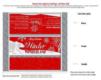 Printable Fully Wrapped Candy Bar Labels |  Christmas Winter Wonderland Red White Silver Holiday Chocolate Favor | Instant Download