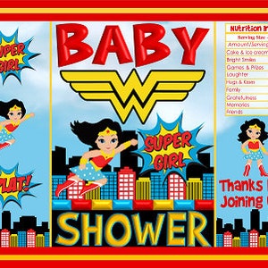 Bolsas de Papas Fritas Imprimibles / Favores de Fiesta de Baby Shower con Tema de Súper Chica Héroe