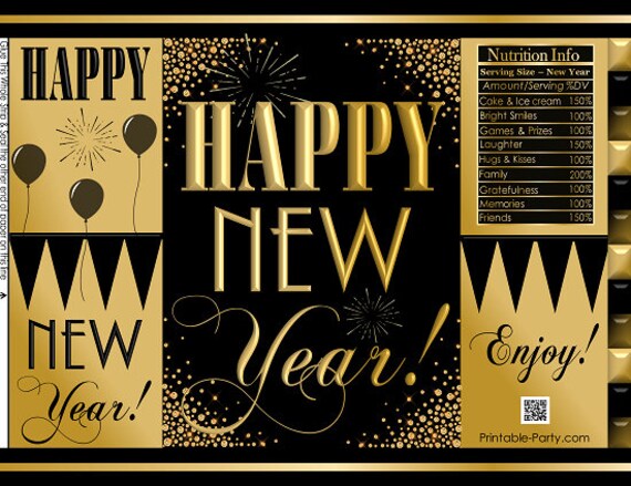 Happy New Year Gold Black Printable Potato Chip Bags Holiday Gift happy-new-year-gold-black-printable-potato-chip-bags-holiday-gift