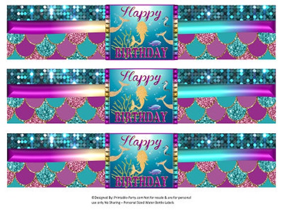 Water bottle labels mermaid