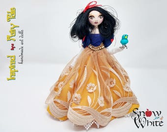 Snow White Doll | 9 Inch Handmade OOAK Fairy Tale Princess Art Doll with Bird | FREE Shipping!