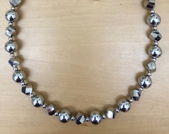 Silver Hematite Rounds with Faceted Silver Crystals & Spacers