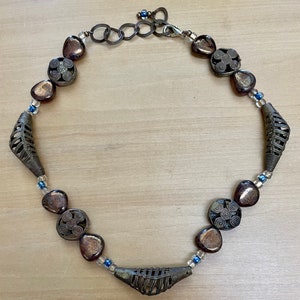 African Brass Beads with Navy Copper Beads Necklace