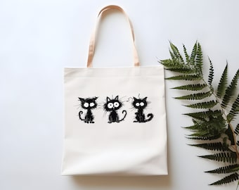 Cat Lover Cotton Canvas Tote Bag, Funny Black Cats