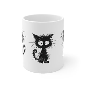 Whimsical Black Cats, Coffee Cup, Java Lover, Frazzled, Gift for her, Cat Lover Mugs, Black Cartoon Kitty's, Ceramic Mug 11oz