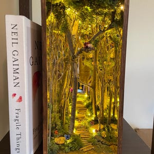 Enchanted forest book nook shelf insert, handmade. Light up Endless forest book nook. One inch scale. Shelf insert. Book shelf decor
