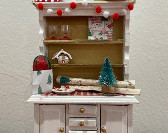 Dollhouse Christmas or holiday hutch one inch scale custom made dollhouse furniture