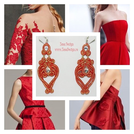 Items similar to Red elegant red earrings "Be my Valentine", red