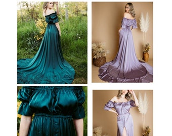 Teal + Lavender Seeded Dress - Chiffon/satin dress for Anyone/ photographers/ maternity/ special occasions