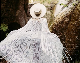 Luna Robe - Flutter Dress vintage-inspired lace- Lace Fringe Dress