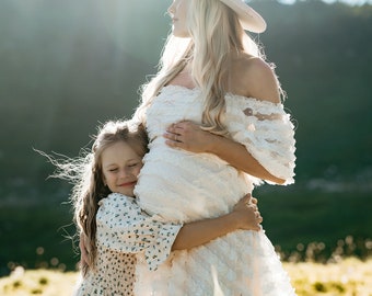 Ruffled Dots Dress: Ivory Cottage Core Maternity or Non-Maternity
