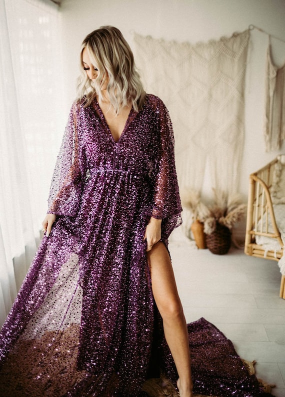 Diamonds Dress or Robe - Purple Plum- Flutter Dress Pearl Beaded Sequin-  Magical Dresses for Weddings and Photographers - Etsy
