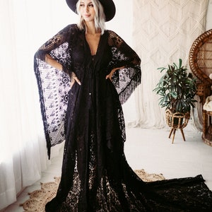 PRE ORDER - Black FreeThinker Robe BOHO- vintage lace dress for photographers- Black robe*