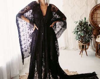 PRE ORDER - Black FreeThinker Robe BOHO- vintage lace dress for photographers- Black robe*