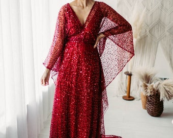 Diamonds Dress- Flutter Dress Pearl beaded sequin- Magical Dresses for Weddings and Photographers