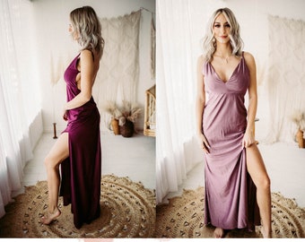 Flutter Slip Dress: Deep V Backless Gown, Maternity Fit