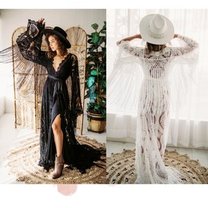 Boho Wedding Dress,boho Flare Sleeve Maxi Dress,black Maxi Dress