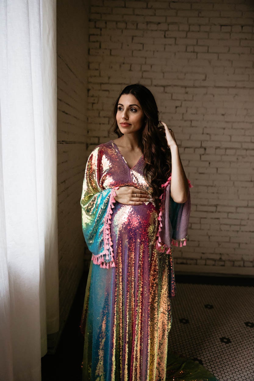 green emerald velvet dress Pinkblush Sequin Short Sleeve Maternity Maxi Dress main image 1