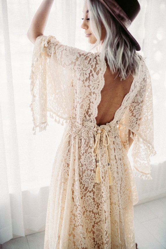 beige lace dress