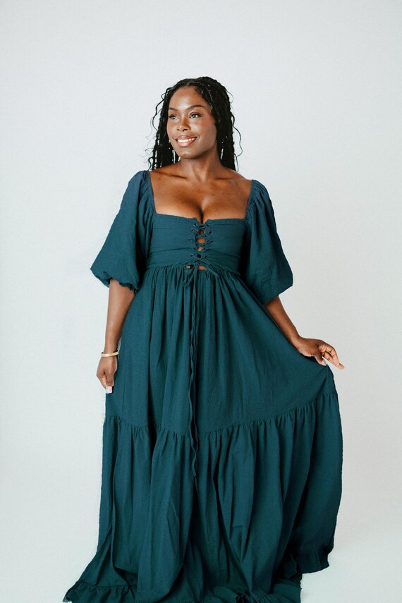 knee length dresses for ladies Dolman Sleeve Rib Maxi Dress- Dark Teal M / Dark Teal main image 1
