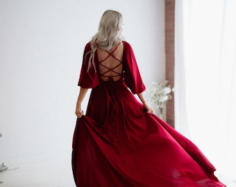 Flowy Red or Green Cliffside - Flutter Dress: Vintage-Inspired Cottage core