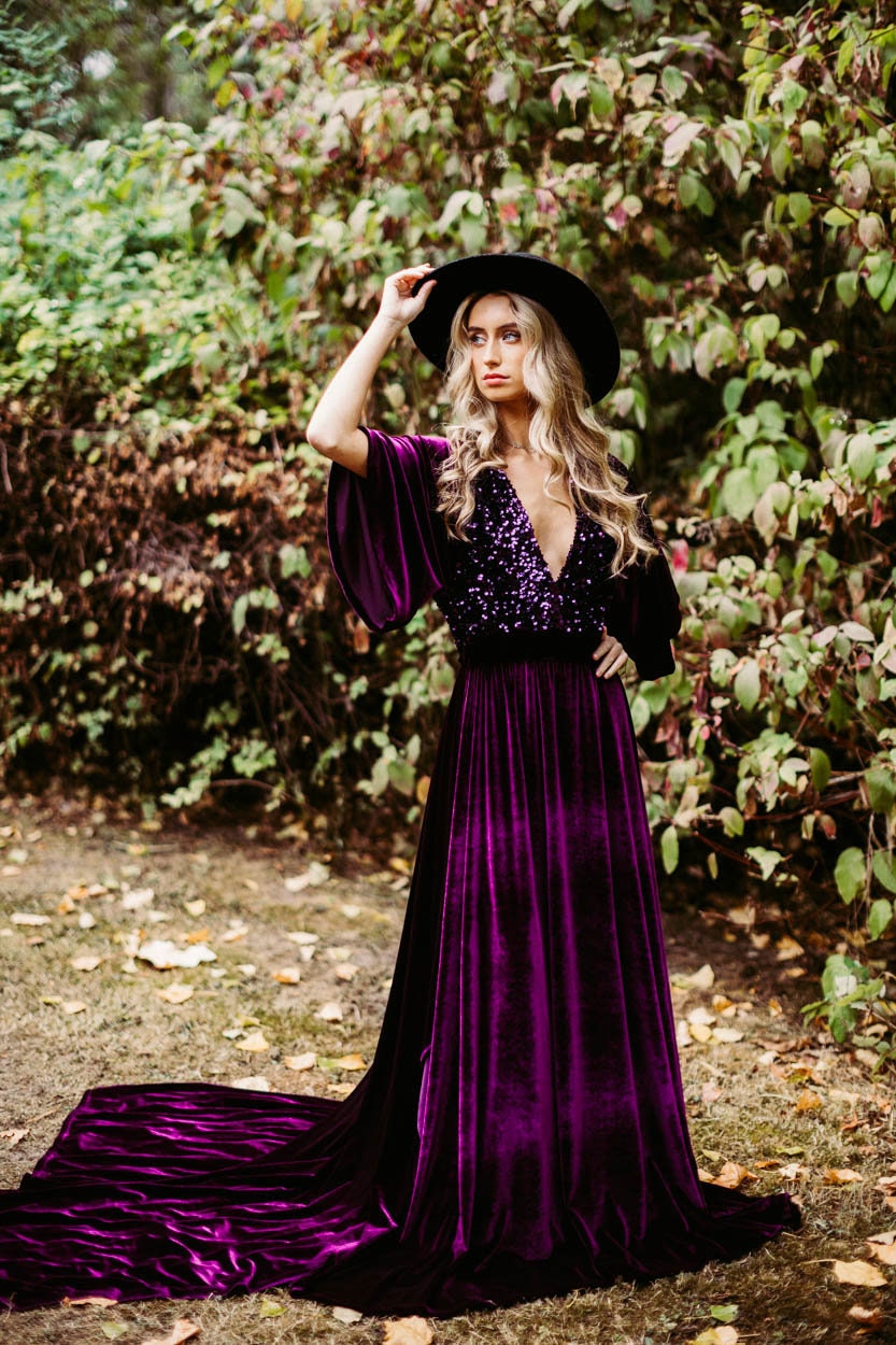 petite velvet dress Xscape Women's Petite Velvet Off-The-Shoulder Gown - Purple