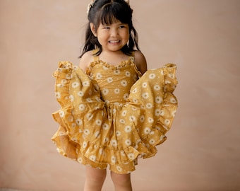 Kid's Mustard Daisy Twirl Dress- Adjustable size for Photographers