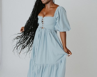 Fable Dress- Light Blue. Adjustable Size, Reversible, and Works For Maternity