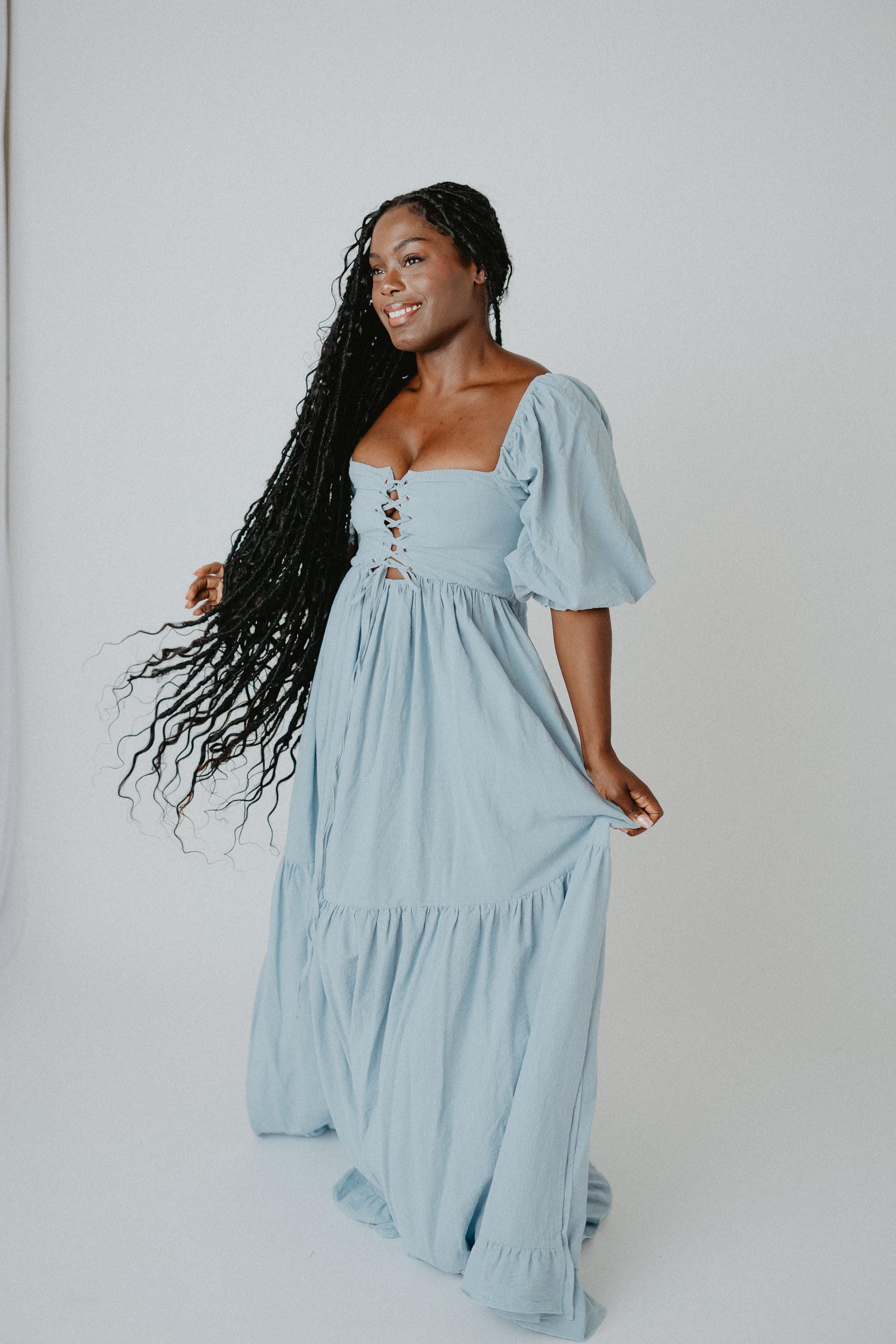 Boho Maternity Dress Blue
