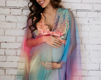 Rainbow Flow - Sequin Flutter Dress- family, maternity, senior photography gown