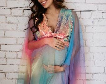 Rainbow Flow - Sequin Flutter Dress- family, maternity, senior photography gown