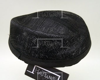 For DIY (5pcs) - SIMPLE Plain Sinamay Wrapped Shape Mini Pillbox Hat for DIY - Black