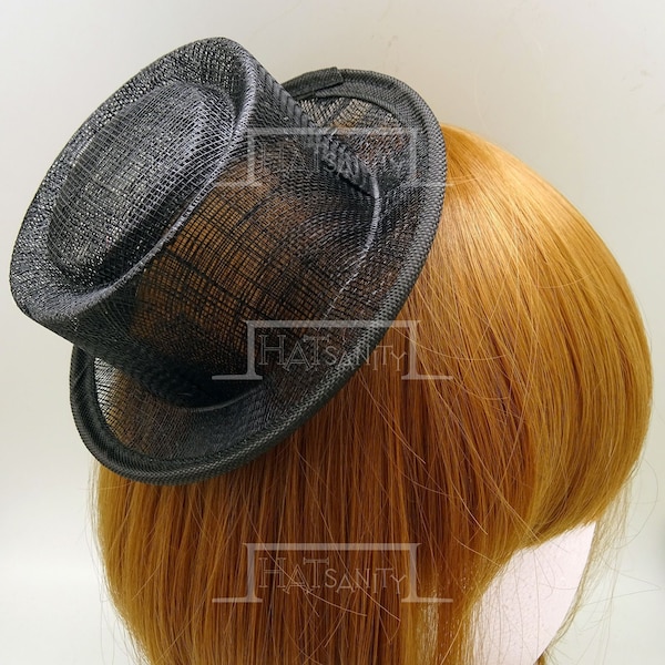Für DIY (5pcs) - SIMPLE Plain Sinamay flache Form Mini Porkpie Hut für DIY - schwarz