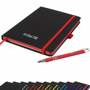 The Edge - Notebook and Pen / Personalized/Printed with Name Perfect for school or office RED with coloured Edge - By That&#39;s My Pencil™