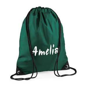 Pompe/sac de bain personnalisé avec nom imprimé - Style sac à dos avec cordons de serrage - Vert bouteille