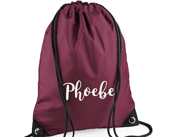 Personalized Pump/Swim Bag Printed with Name - Backpack style with draw strings - Maroon