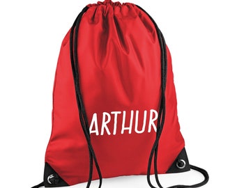 Personalized Pump/Swim Bag Printed with Name - Backpack style with draw strings - Red