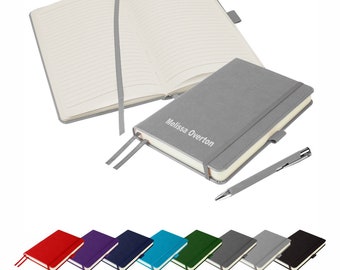 Luxury Italian Style A5 Notebook Journal Stitched Cover personalised printed with name. inc Matching Pen - By Thats My Pencil - Mid Grey