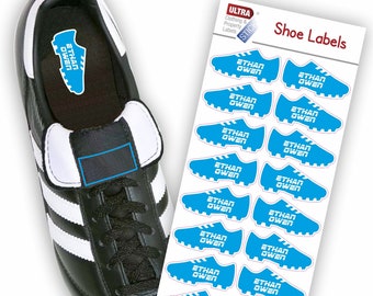 UltraStick Shoe Nametapes Footboot Shape personalised with name, easy to stick inside shoes, sneakers, trainers, ballet shoes etc.- SKY BLUE