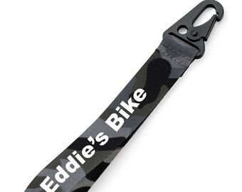 Personalised Key Ring / Key Chain / Running Strap / Bag Tag / key wrist strap - Printed with Name or message - Very strong Clasp- Camouflage