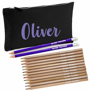 Block Style Pencil Case With 12 Colouring & 12 Matching Personalized Pencils With Erasers - Printed In UK By 'that's My Pencil' - Aquamarine - Canada - View #4