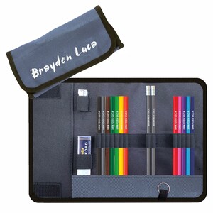 Wrap Pencil Case with Hexagonal Colouring Pencils and 2 HB Pencils Personalized with Name -Printed in UK by &#39;Thats My Pencil&#39; - Grey