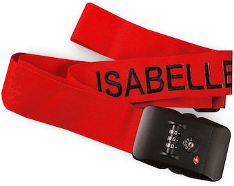 Cinghie per bagagli/valigie ricamate e personalizzate con nome, con lucchetto TSA - ROSSO e altri colori. Mantieni la tua valigia al sicuro con la cintura da 1,8 m.