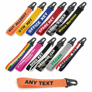 Personalised Key Ring / Key Chain / Running Strap / Bag Tag / key wrist strap - Printed with Name or message - Very strong Clasp - NAVY