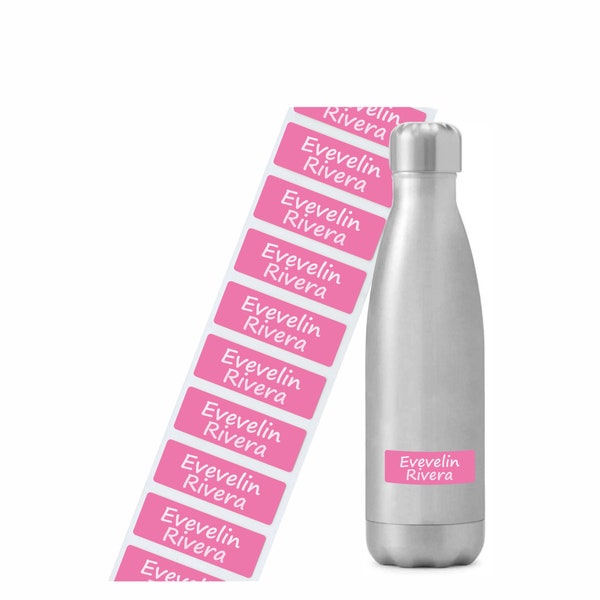 Water Bottle Labels Personalised Dishwasher Proof / Waterproof Nametags/Nametapes by FunnyBone™ Stickers - Pink (Plus other colours)