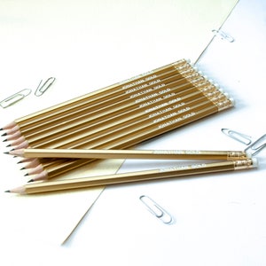 12 High Quality Personalised Pencils -Printed with Name - Metallic Gold (plus other colours)