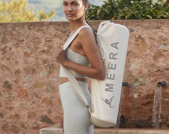 Yoga Mat Bag Printed with Name / Personalised made from premium, heavyweight, 100% organic certified cotton